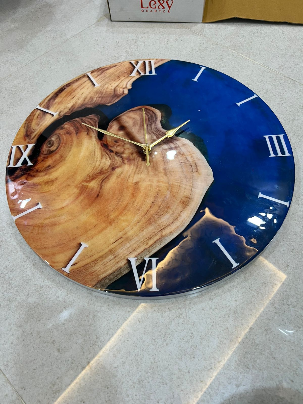 Wooden And Resin Clock With Colorful Resin Patterns