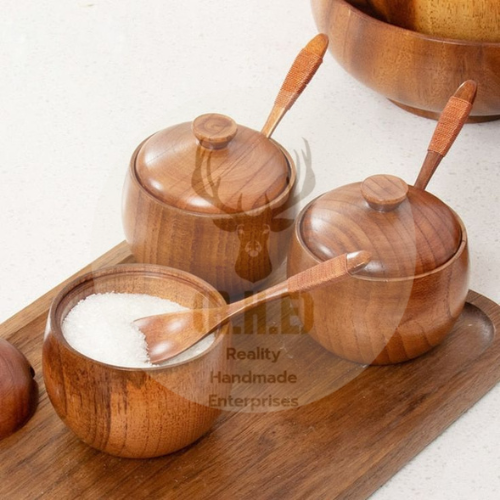Wooden Salt Box Spice Jar Sugar Bowl